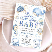 Invitation Sea You Soon Baby Shower Boy Blue Ocean  