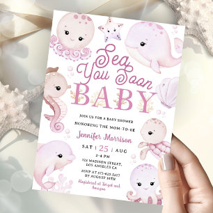 Invitation Sea You Soon Baby Shower Fille Rose Océan