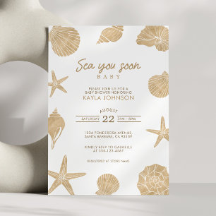 Invitation Sea You Soon Baby Shower Minimaliste Bohème Coquil