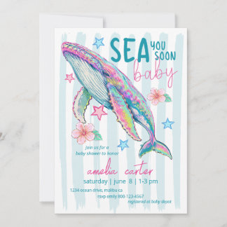 Invitation Sea You Soon Baby Shower Whale Coastal Ocean Beach