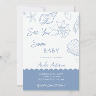 Invitation Sea You Soon Coastal Shells Blue Baby Shower