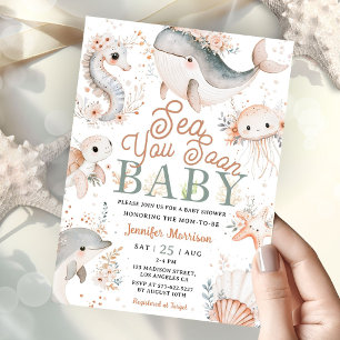 Invitation Sea You Soon Fille Baby Shower Boho Floral Océan