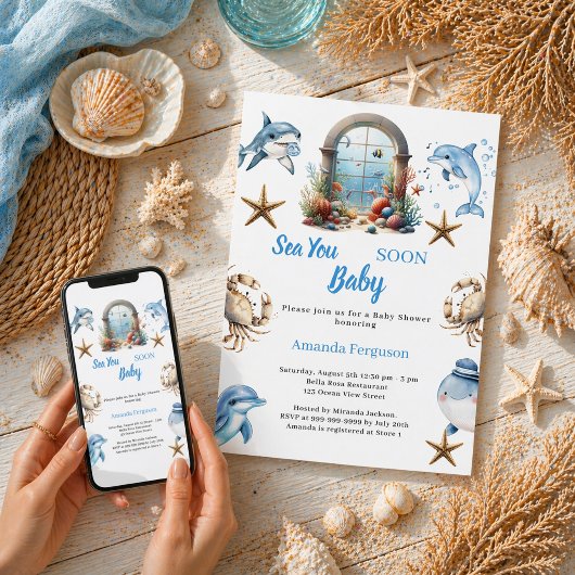 Invitation Sea You Soon ocean animals boy Baby Shower