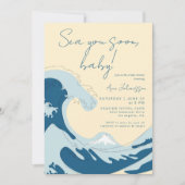 Invitation Sea You Soon Ocean Wave Blue Boy Baby Shower (Devant)