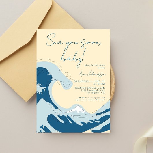 Invitation Sea You Soon Ocean Wave Blue Boy Baby Shower