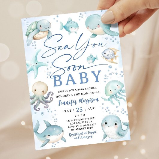 Invitation Sea You Soon Ocean Whale Boy Baby Shower