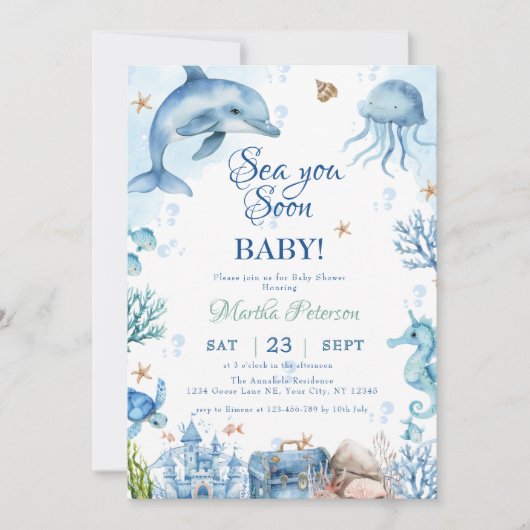 Invitation Sea You Soon Seashell Baby Shower (Devant)