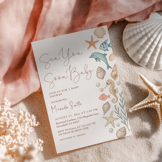 Invitation Sea You Soon Seashells Baby Shower