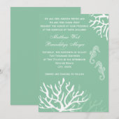 Invitation Seafoam Blue Coral Mariage de chevaux de mer Invit (Devant / Derrière)