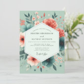 Invitation Seafoam Coral Vivid Flora Wedding (Debout devant)