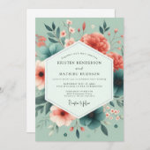 Invitation Seafoam Coral Vivid Flora Wedding (Devant / Derrière)