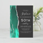 Invitation Seafoam Green Silver Agate Dark 50e anniversaire (Debout devant)