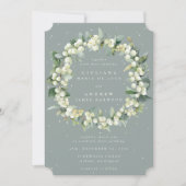 Invitation Seafoam Green Snowberry+Eucalyptus Wreath Mariage (Devant)