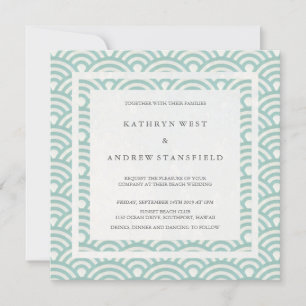 Invitation Seafoam Green + White Waves Elegant Beach Wedding