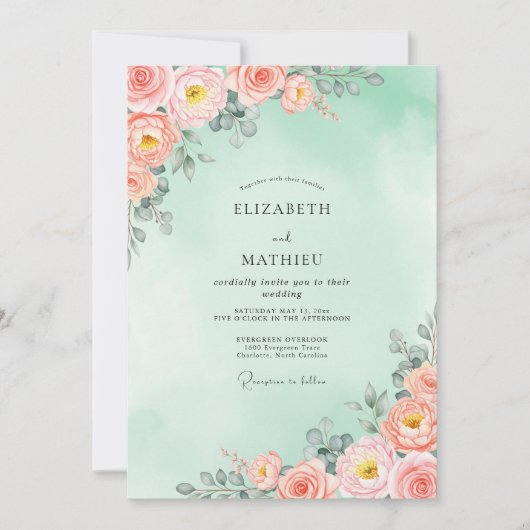 Invitation Seafoam Peach Radiant Spring Wedding (Devant)