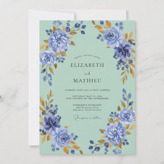 Invitation Seafoam Pervenche Ranunculus Gris Eucalyptus Wedd (Devant)