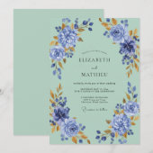 Invitation Seafoam Pervenche Ranunculus Gris Eucalyptus Wedd (Devant / Derrière)