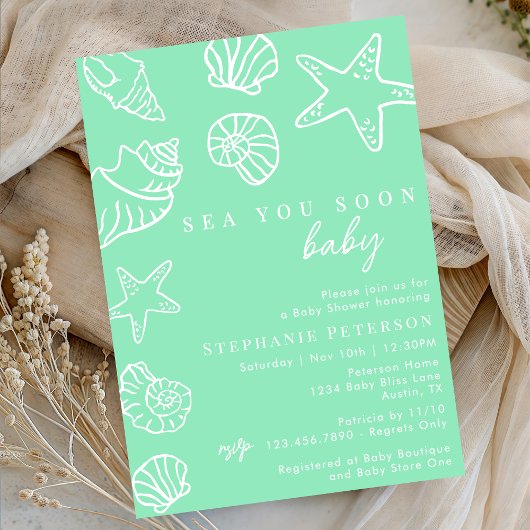 Invitation Seafoam Sea You Bientôt Baby shower De Plage Côtie