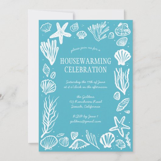 Invitation Seafoam Seashells Custom HOUSEWARMINING PARTY (Devant)