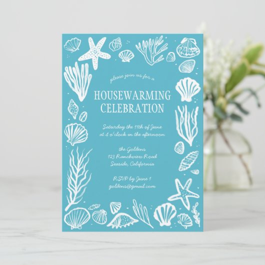 Invitation Seafoam Seashells Custom HOUSEWARMINING PARTY (Debout devant)