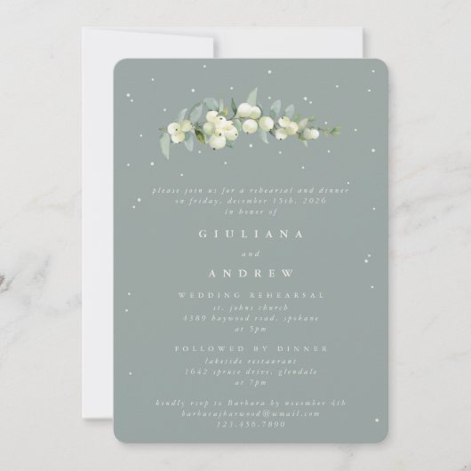 Invitation Seafoam Snowberry+Eucalyptus Mariage répétition (Devant)