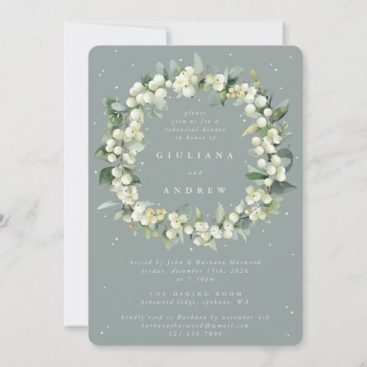 Invitation Seafoam Snowberry+Eucalyptus Mariage répétition (Devant)