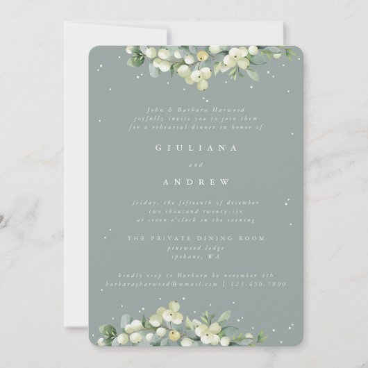 Invitation Seafoam Snowberry+Eucalyptus Mariage répétition (Devant)