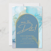 Invitation Seaglass INK Turquoise Aqua Blue Gold Mariage Date (Devant)