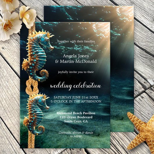 Invitation Seahorse Aquarium Nautique Océan Mariage