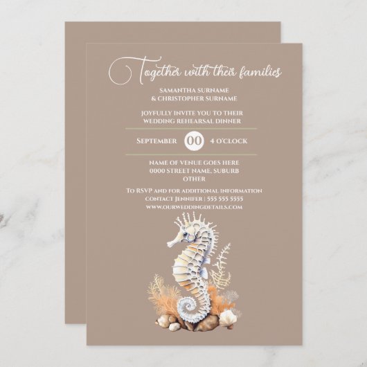 Invitation Seahorse blanc plage thème côtier chic (Devant / Derrière)