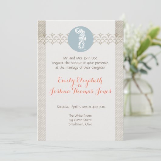 Invitation Seahorse Bleu Classique Nautique Élégant (Debout devant)