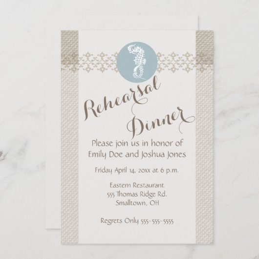 Invitation Seahorse Bleu Classique Nautique Élégant (Devant / Derrière)