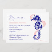 Invitation Seahorse bleu, mariage rose douche nuptiale (Devant / Derrière)