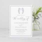 Invitation Seahorse Coastal Beach Dusty Blue Mariage (Debout devant)