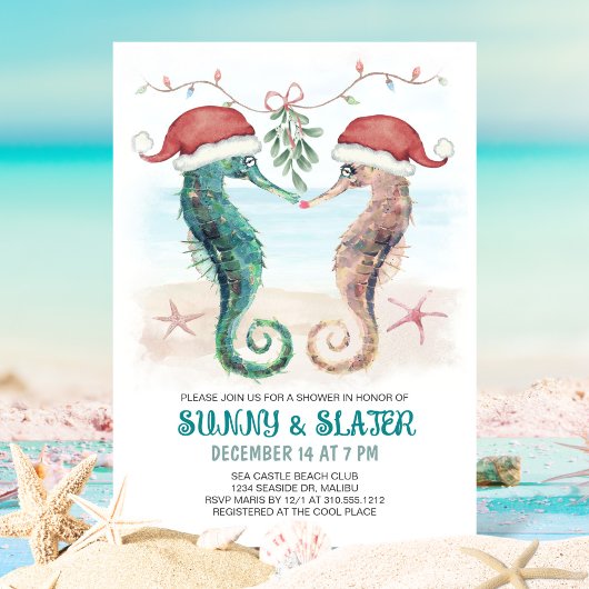 Invitation Seahorse Kiss Coastal Christmas Couples Douche