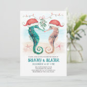Invitation Seahorse Kiss Coastal Christmas Couples Douche (Debout devant)