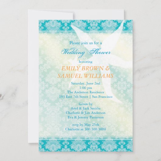 Invitation Seahorse Summer Beach Mariage Couples Douche (Dos)