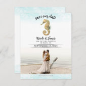 Invitation Seahorse Turquoise & Gold Aquarelle Enregistrer la (Devant / Derrière)