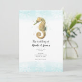 Invitation Seahorse Turquoise & Gold Watercolor Mariage (Debout devant)