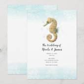 Invitation Seahorse Turquoise & Gold Watercolor Mariage (Devant / Derrière)