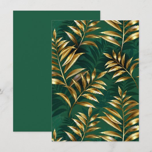 Invitation Seamless pattern with golden ferns (Devant / Derrière)