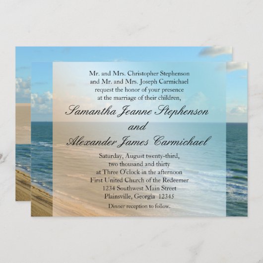 Invitation Seascape Beach Mariage Océan Bleu (Devant / Derrière)