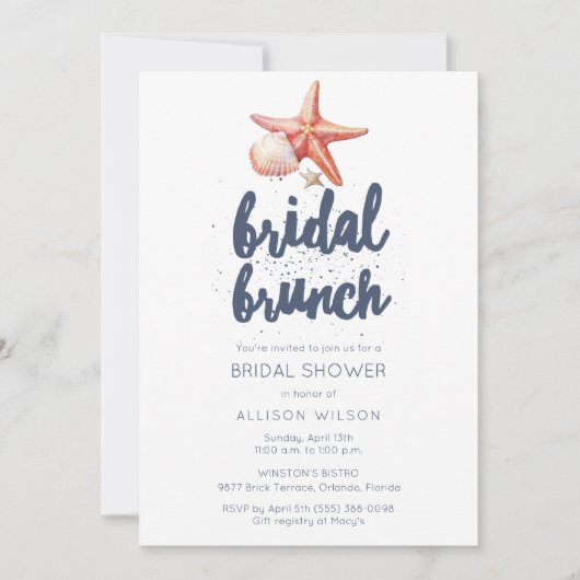Invitation Seashell Beach Bridal Brunch Douche (Devant)