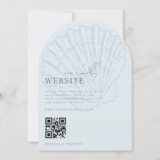 Invitation Seashell Beach Coastal Blue QR Code Arch Wedding (Dos)