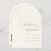 Invitation Seashell Beach Coastal Ivory & Gold Arch Wedding (Devant / Derrière)