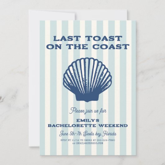 Invitation Seashell Dernière côte toast Bachelorette Week-end (Devant)