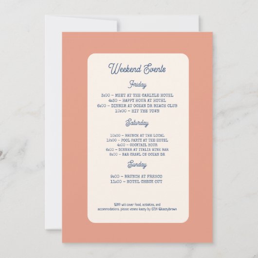 Invitation Seashell Dernière côte toast Bachelorette Week-end (Dos)