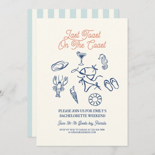 Invitation Seashell Dernière côte toast Bachelorette Week-end (Devant / Derrière)