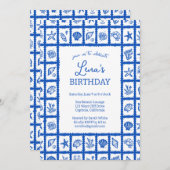 Invitation Seashell Grid Beach Anniversaire Fête Bleu PERSONN (Devant / Derrière)