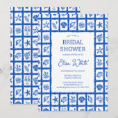 Invitation Seashell Grid Beach Fête des mariées Bleu PERSONNA (Devant / Derrière)